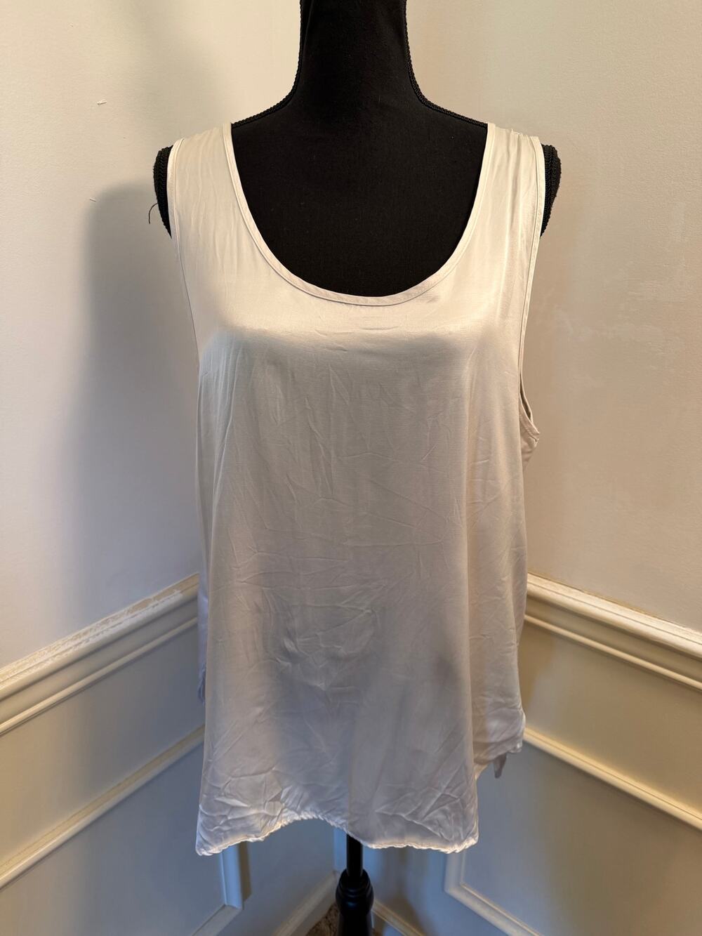 PJ Harlow "Jackie" Satin High-Low Cami Tank Top Silk Blend Quiet Luxury Layer